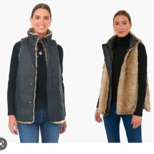 Womens Tuckernuck Vest Black and brown Faux Fur Emilia Wax Vest Sz XS